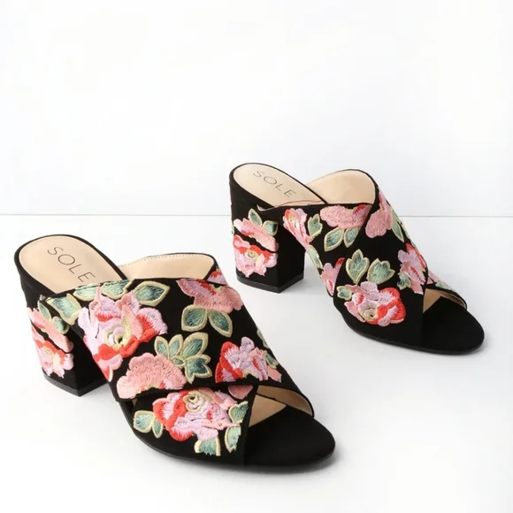 Sole Society Luella Floral Embroidered Heel Mules-9.5 - Picture 3 of 3